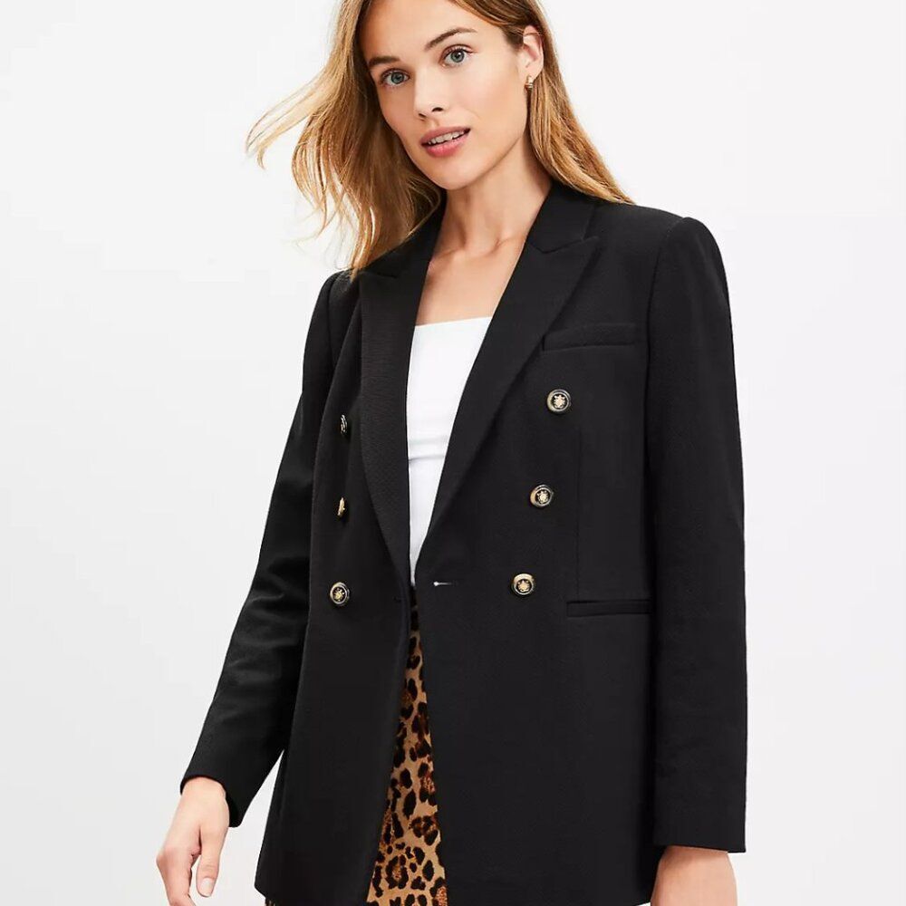 LOFT Knit Twill Double-Breasted Blazer (Black) — Size 8 - NWT